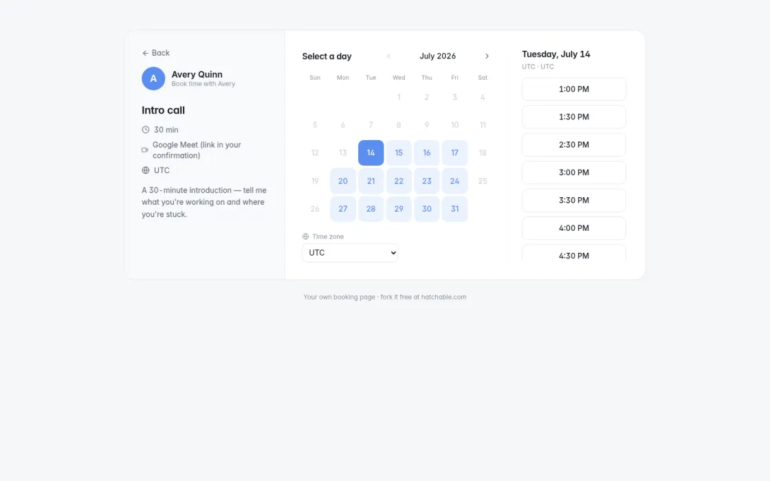A booking page