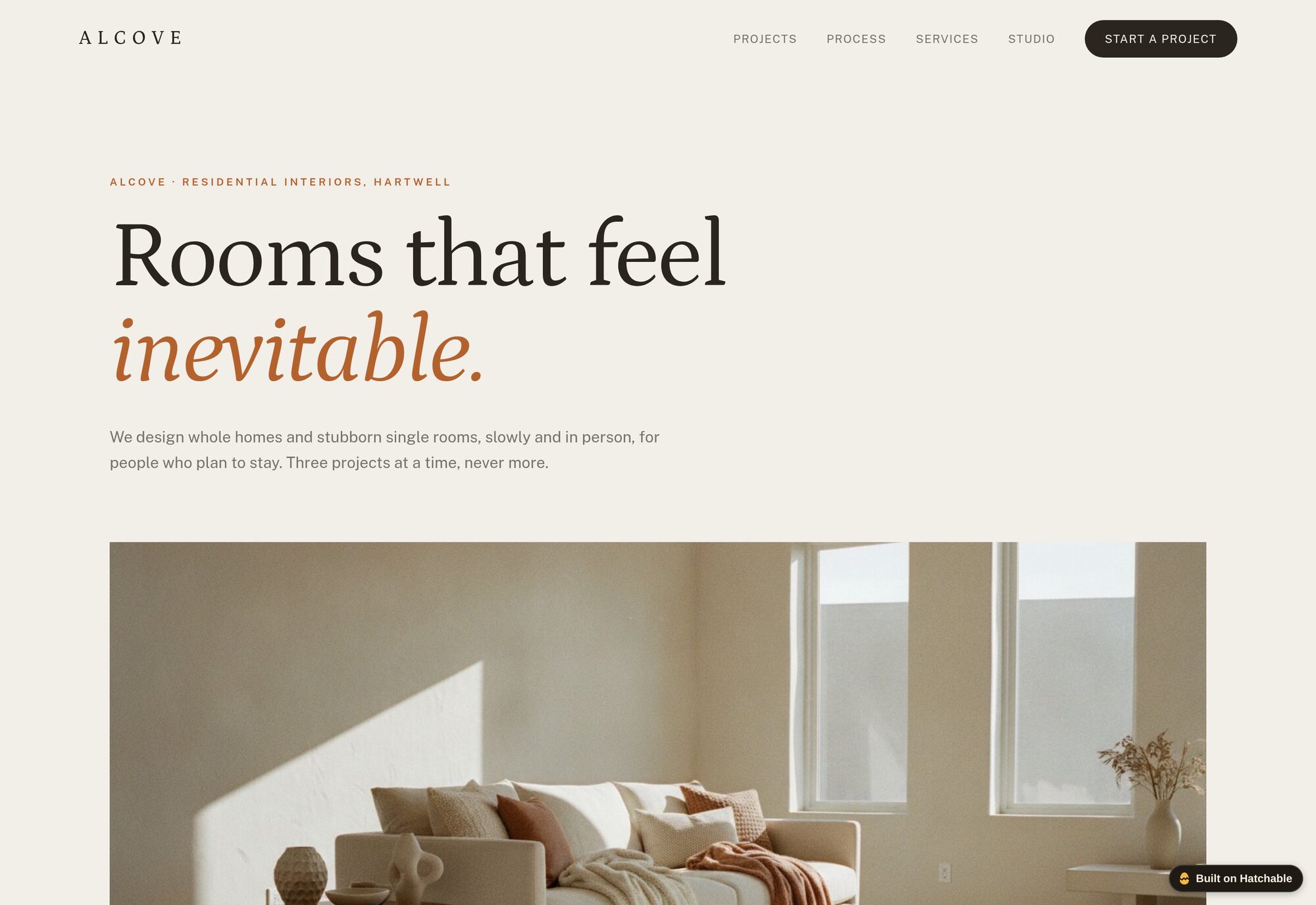 Alcove interior design website template — full design preview