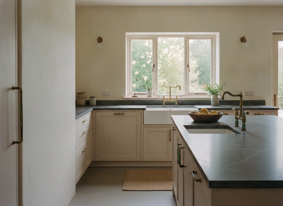 Halloran House kitchen in white oak with unlacquered brass