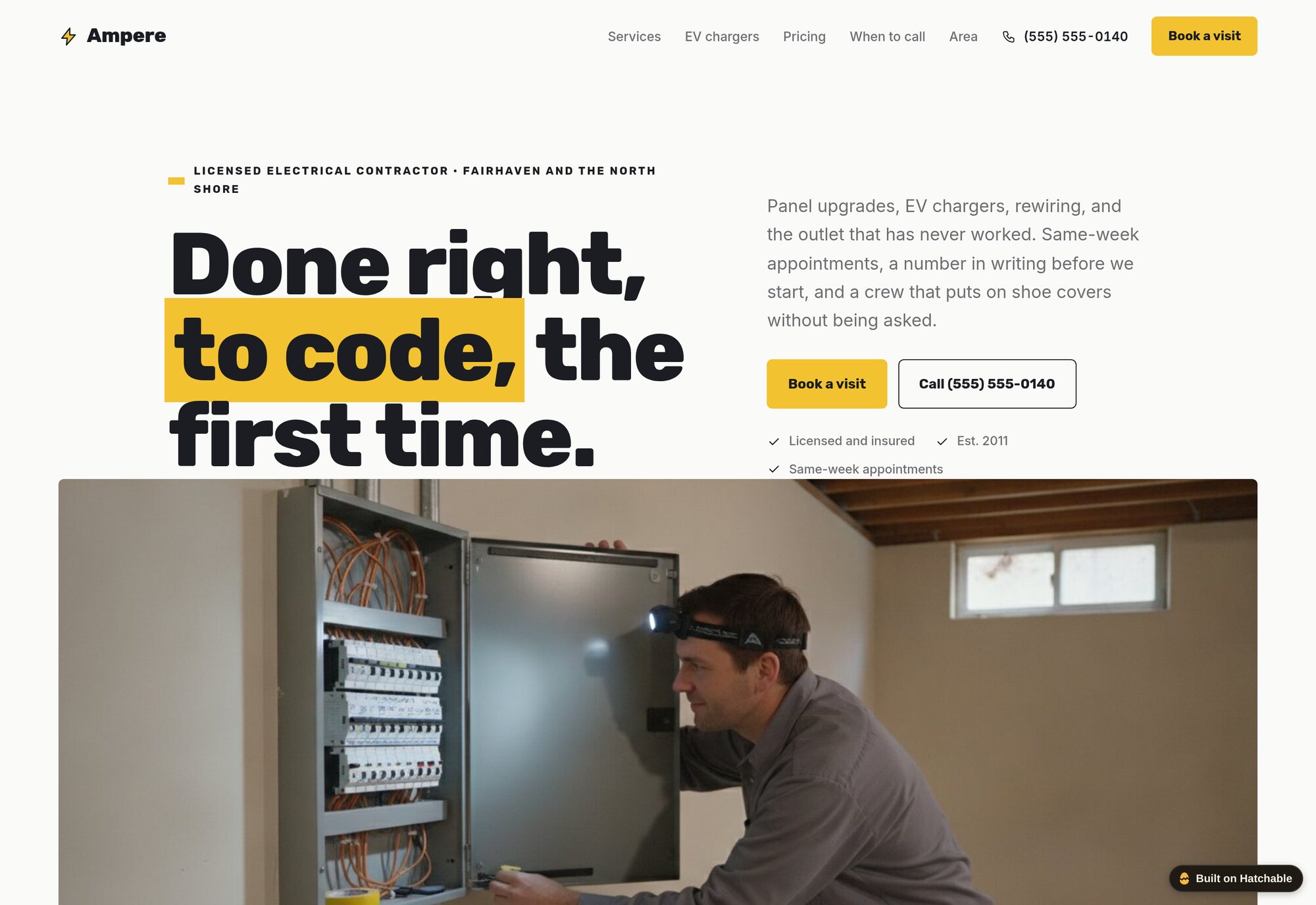 Ampere electrician website template — full design preview