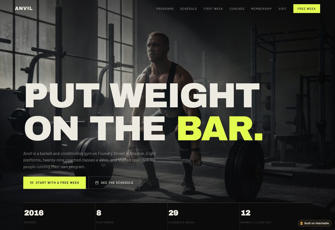 Anvil — gym website template preview