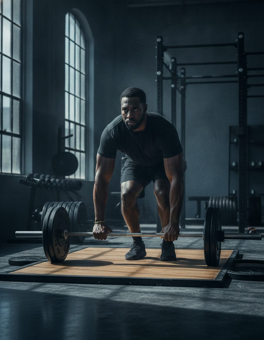 Sam Okonkwo resetting plates on a platform between sets