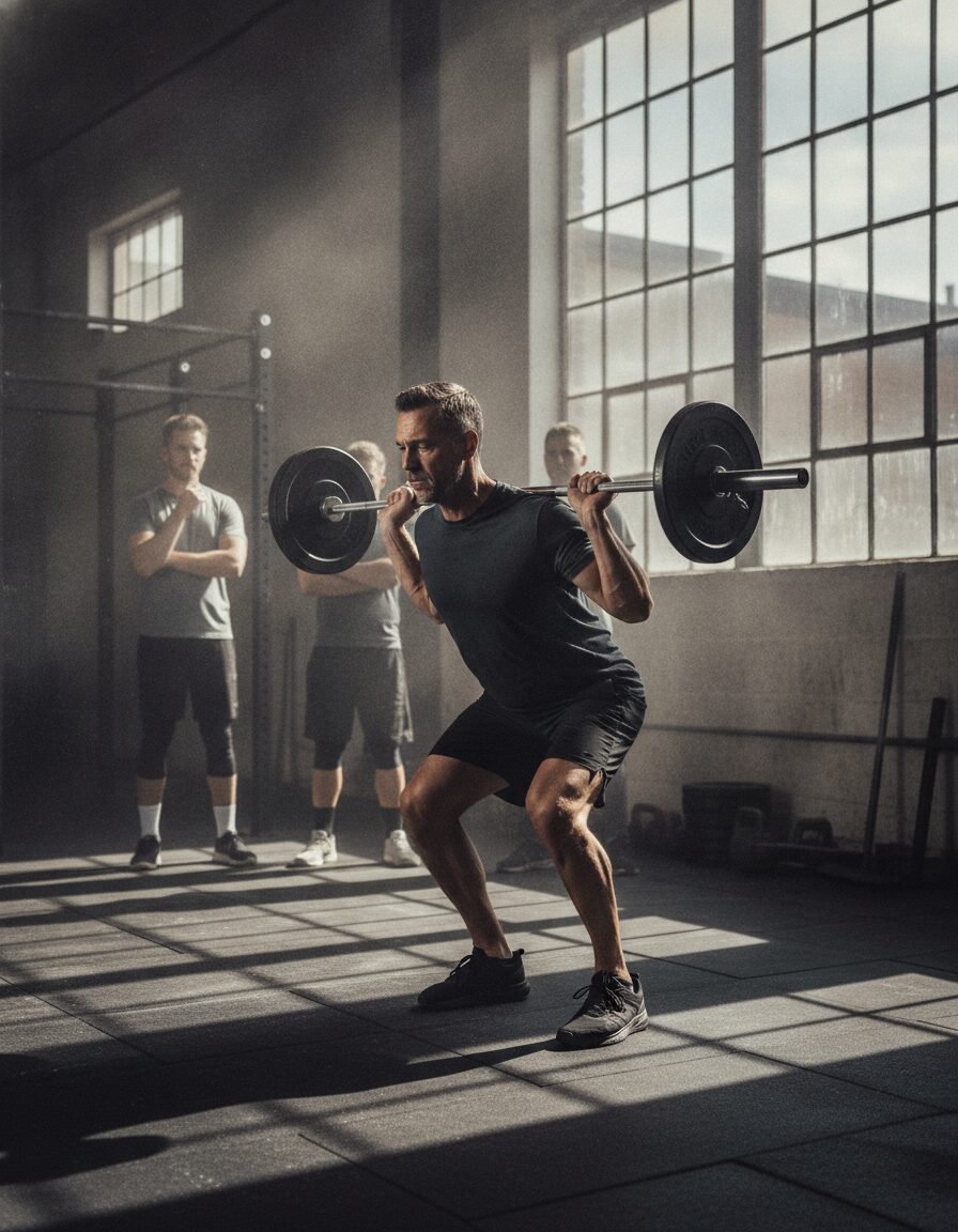 Theo Barnes teaching a hip hinge to a beginner holding an empty bar