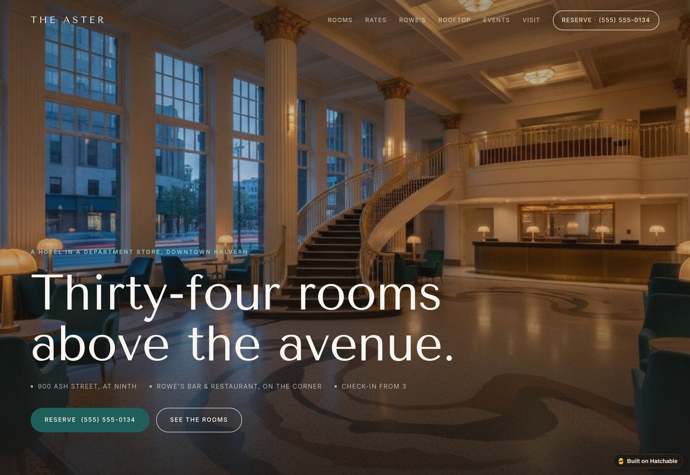 The Aster — boutique hotel website template preview