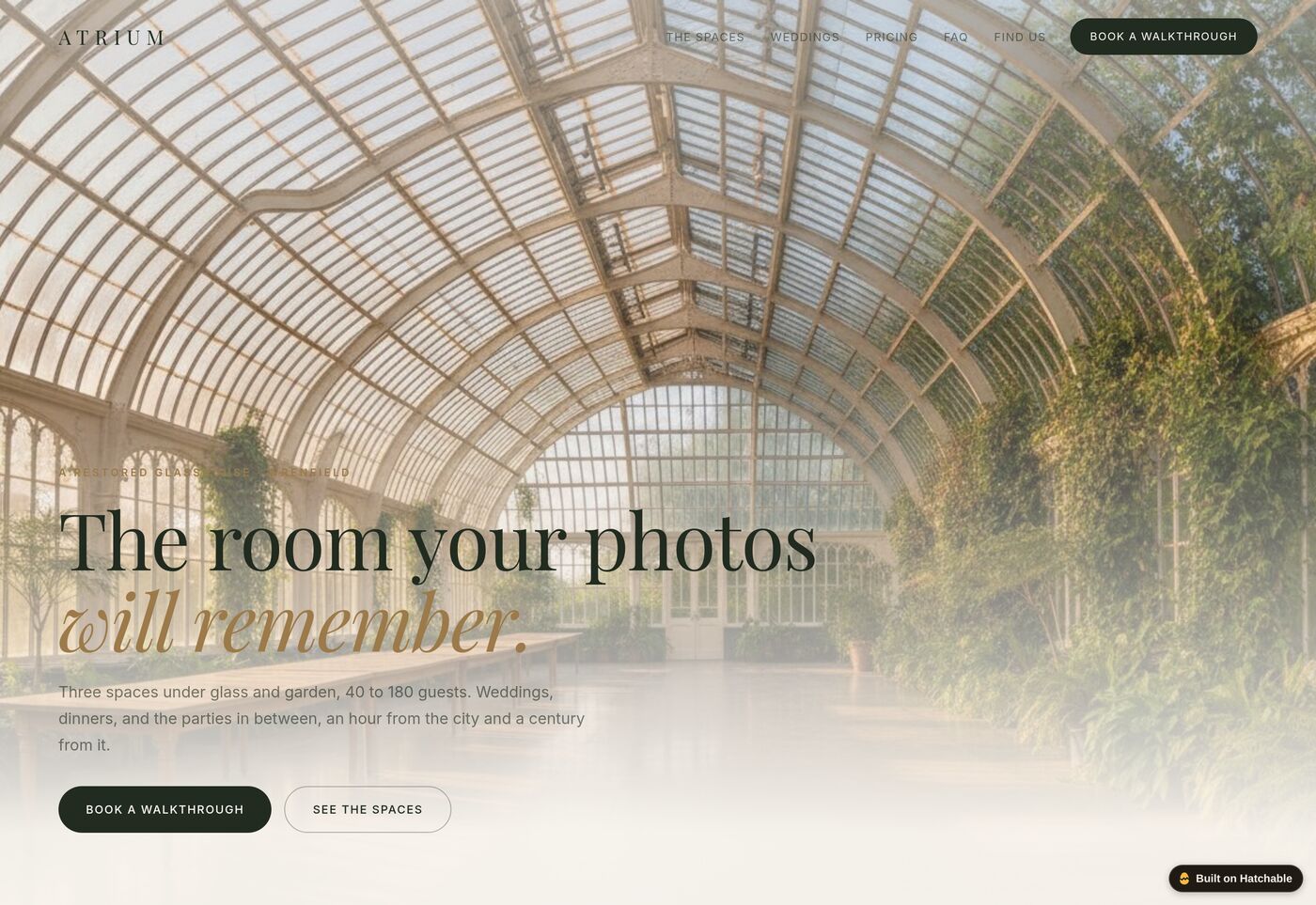 Atrium — event venue website template preview