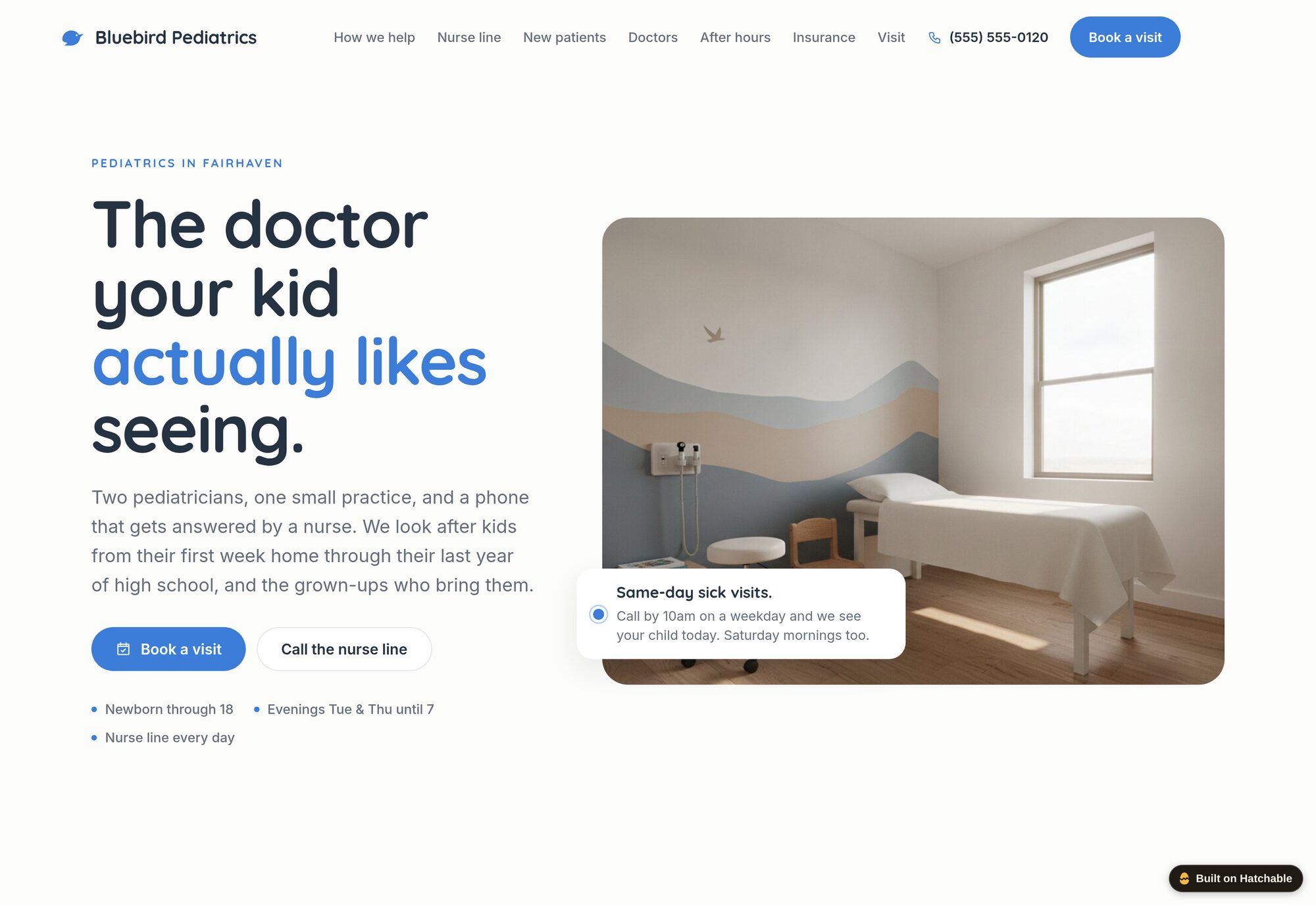 Bluebird pediatric practice website template — full design preview
