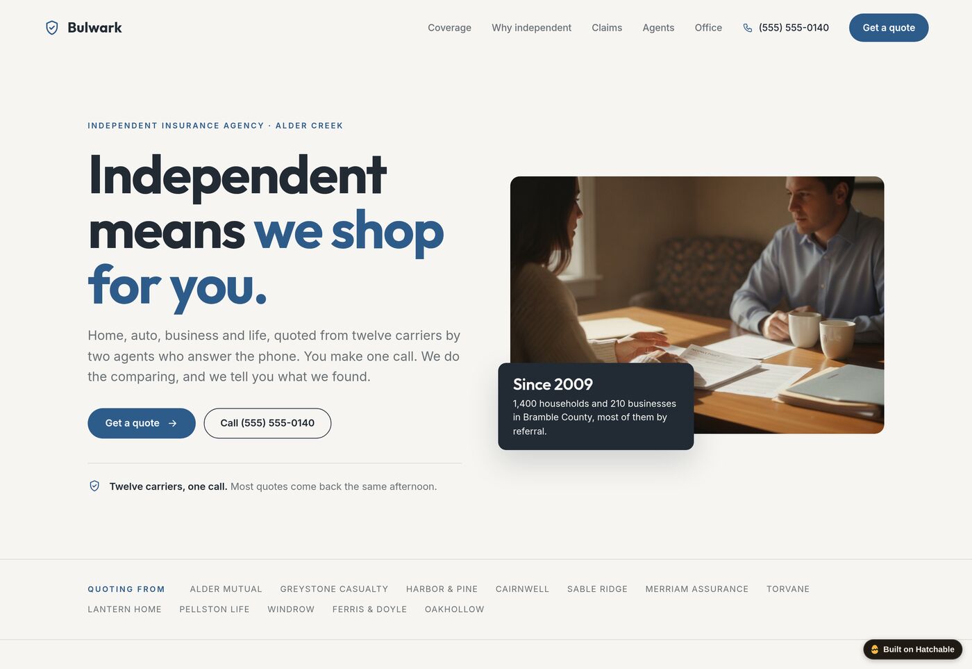 Bulwark — insurance agency website template preview