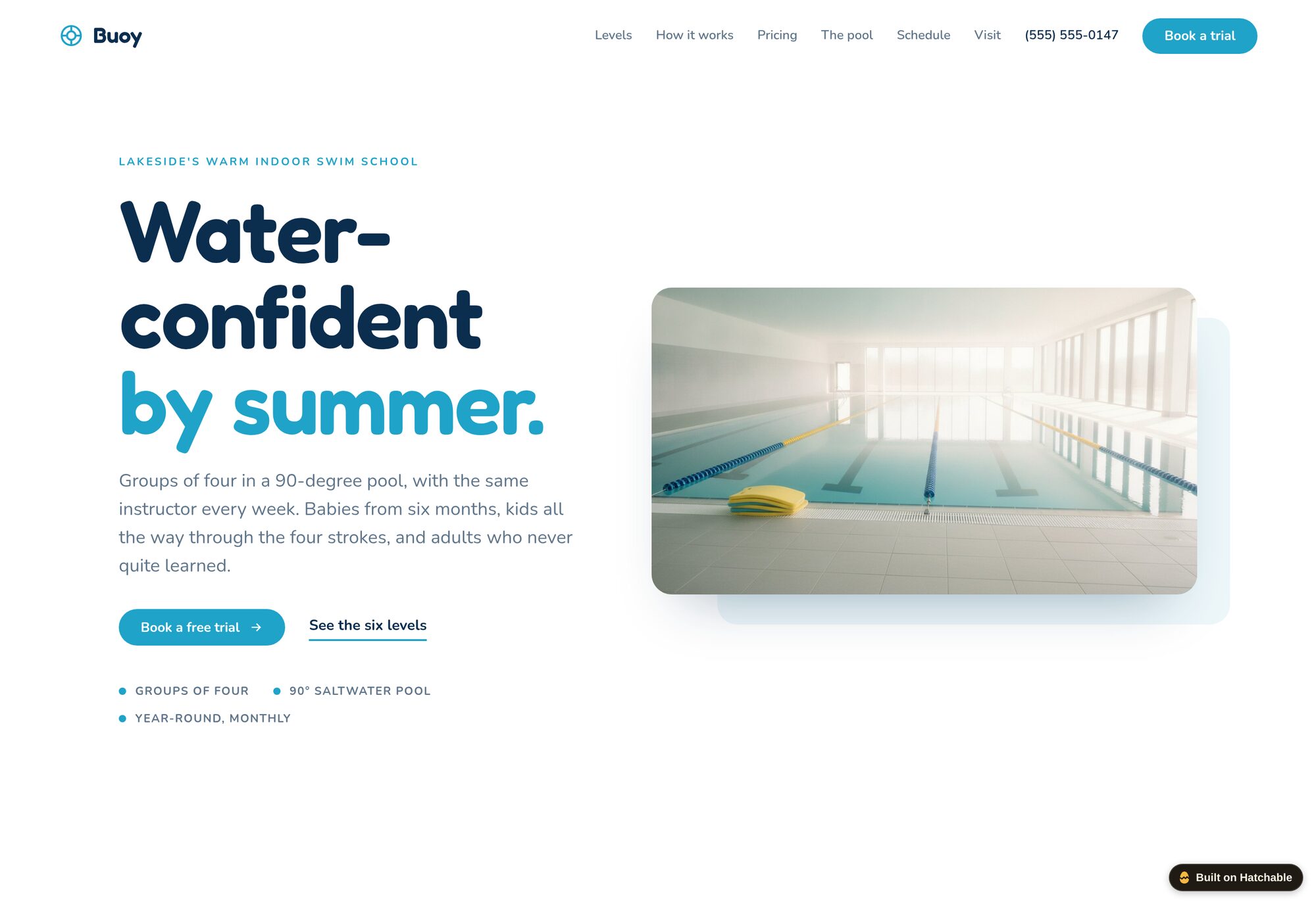 Buoy swim school website template — full design preview