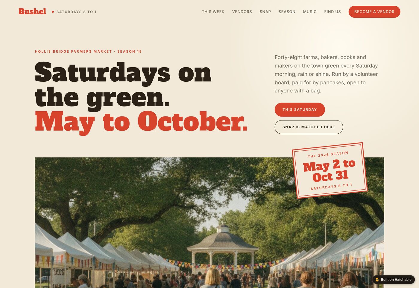 Bushel — farmers market website template preview