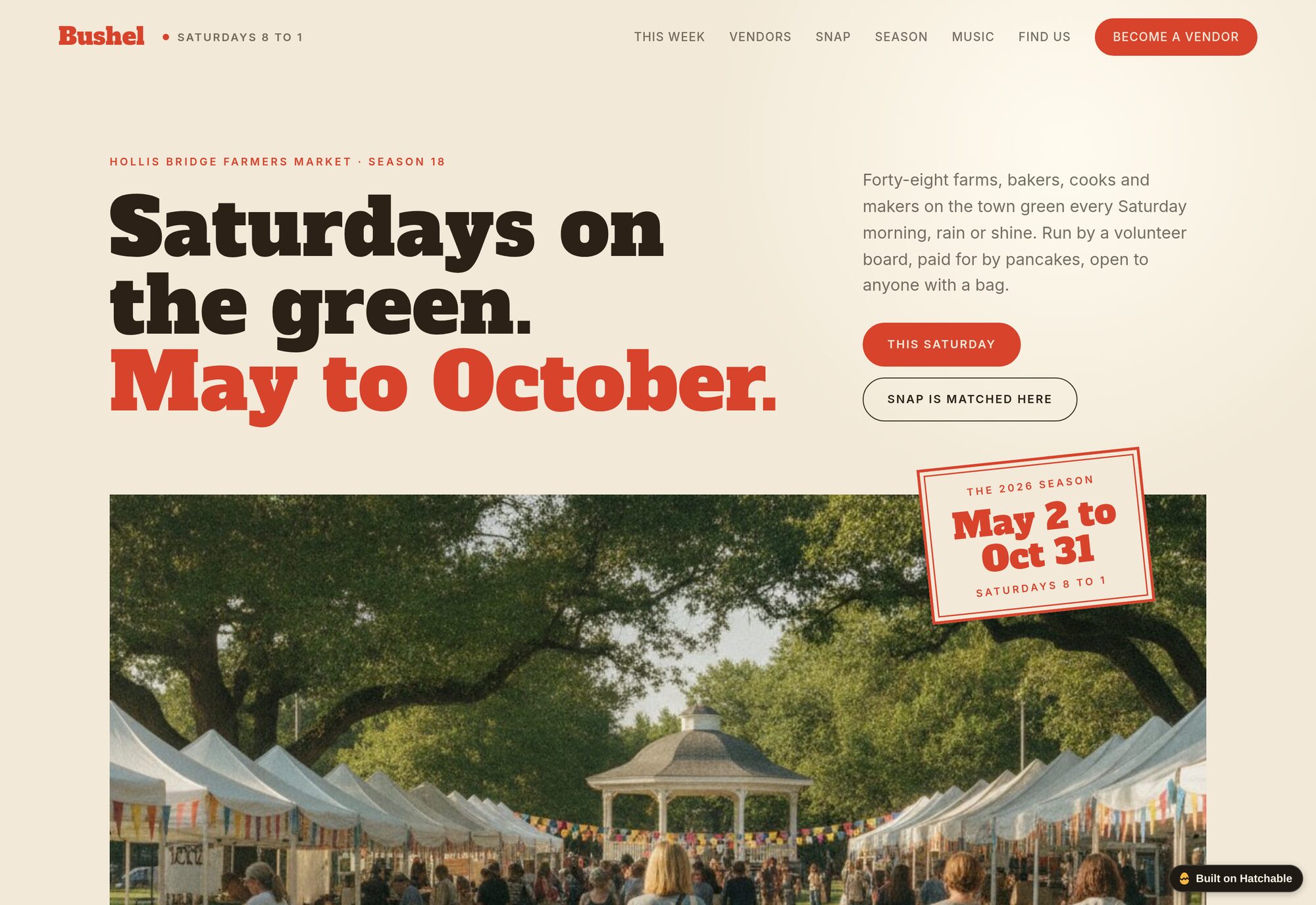 Bushel farmers market website template — full design preview