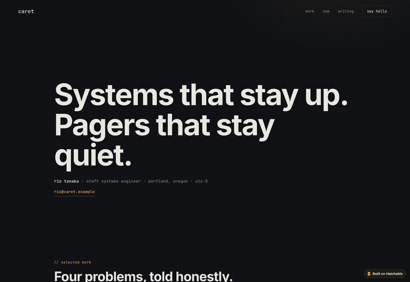 Caret — developer portfolio website template preview