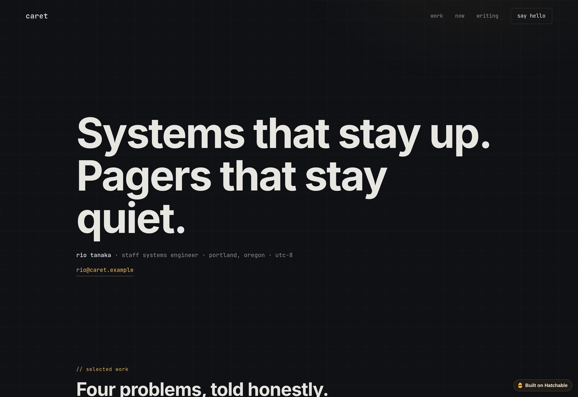 Caret developer portfolio website template — full design preview