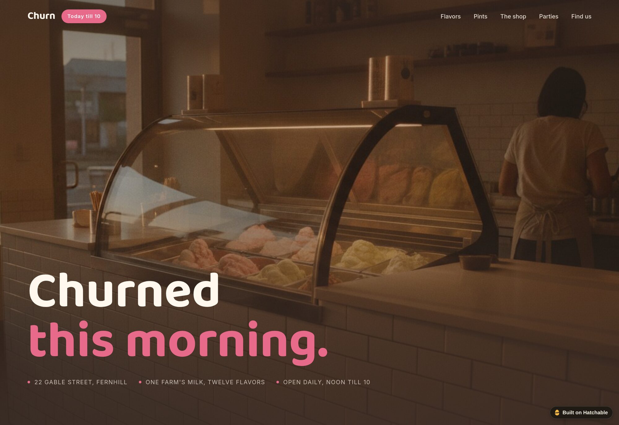 Churn ice cream shop website template — full design preview