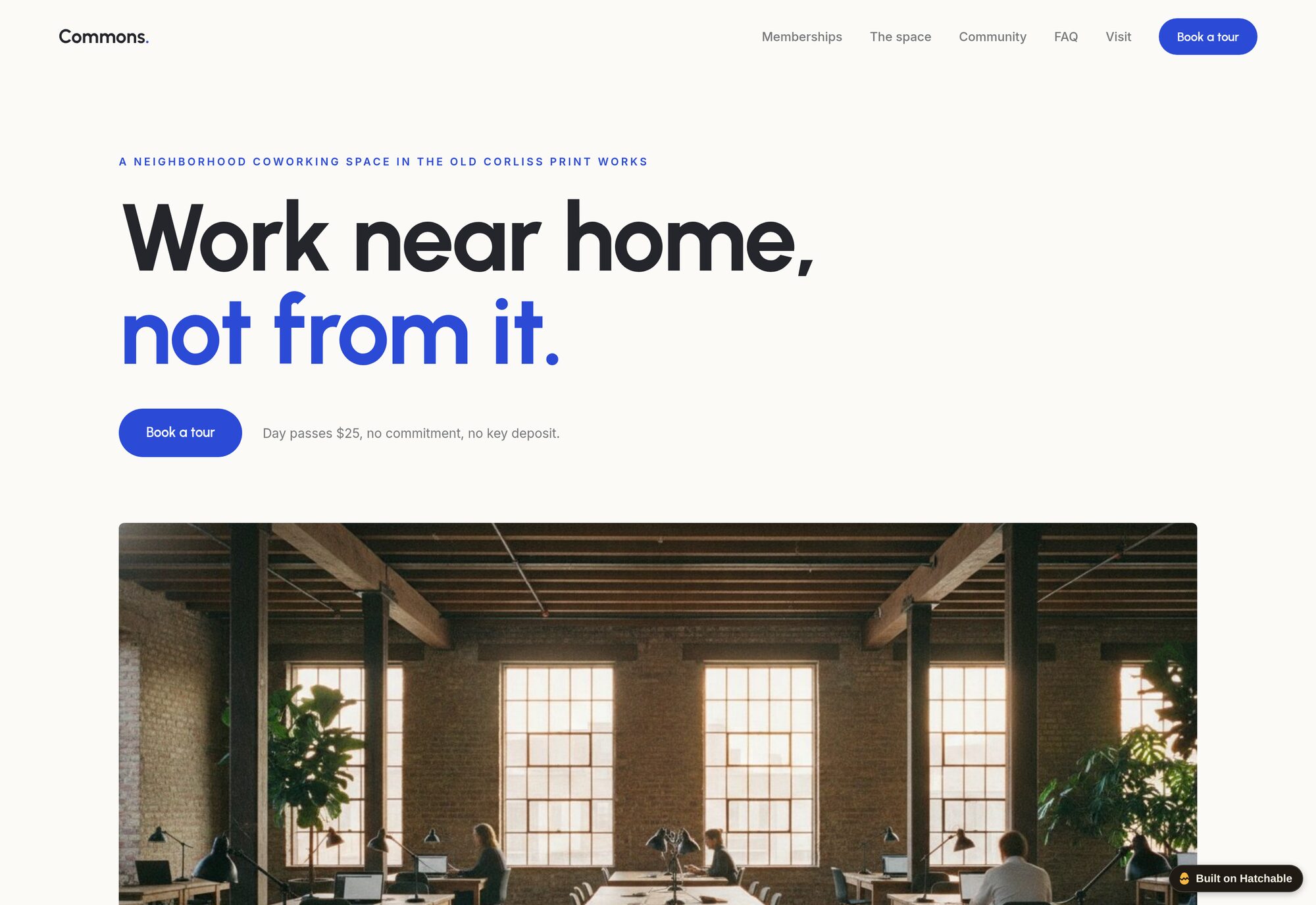 Commons coworking space website template — full design preview