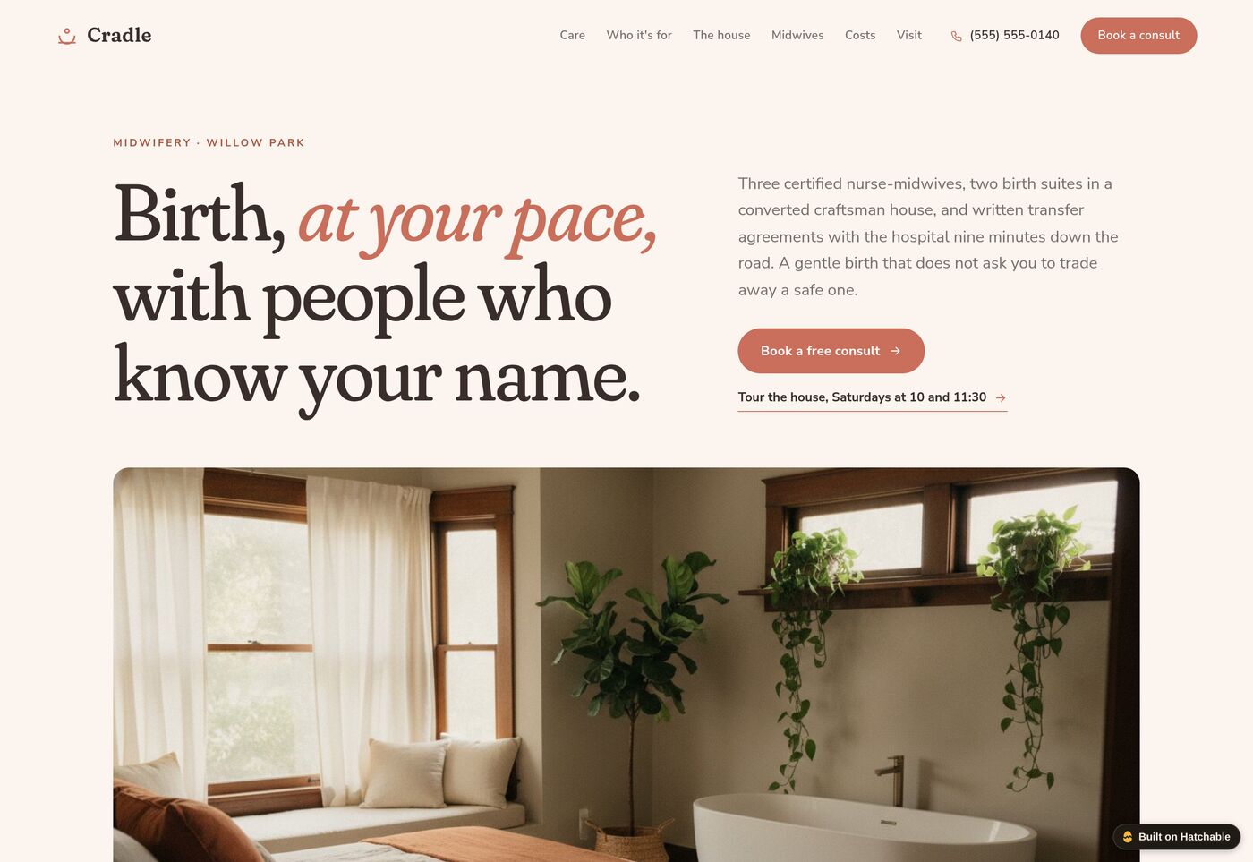 Cradle — birth center & midwifery website template preview