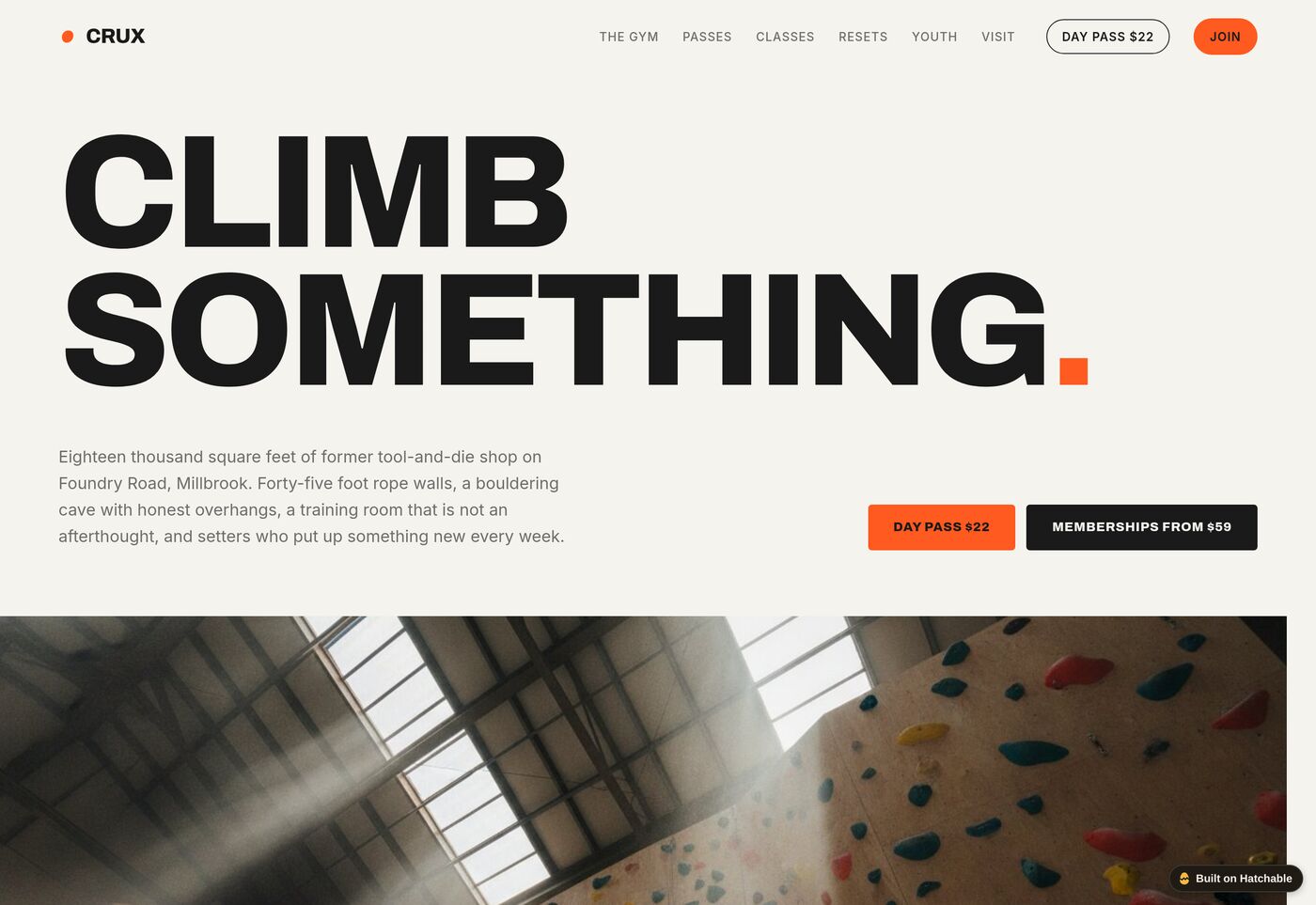 Crux Climbing — climbing gym website template preview