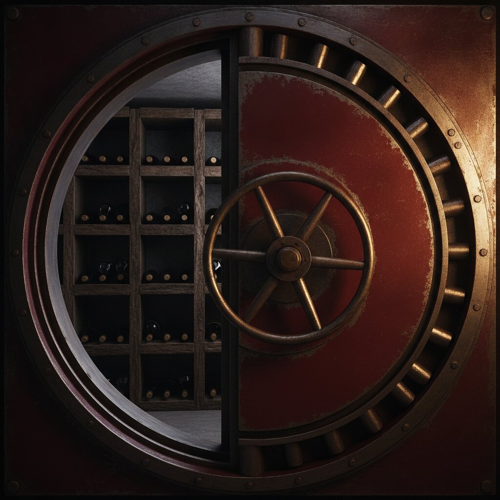 The old bank vault door, now the entrance to the cellar