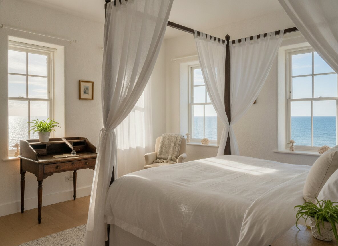 The Captain's Room — bed under windows facing open water