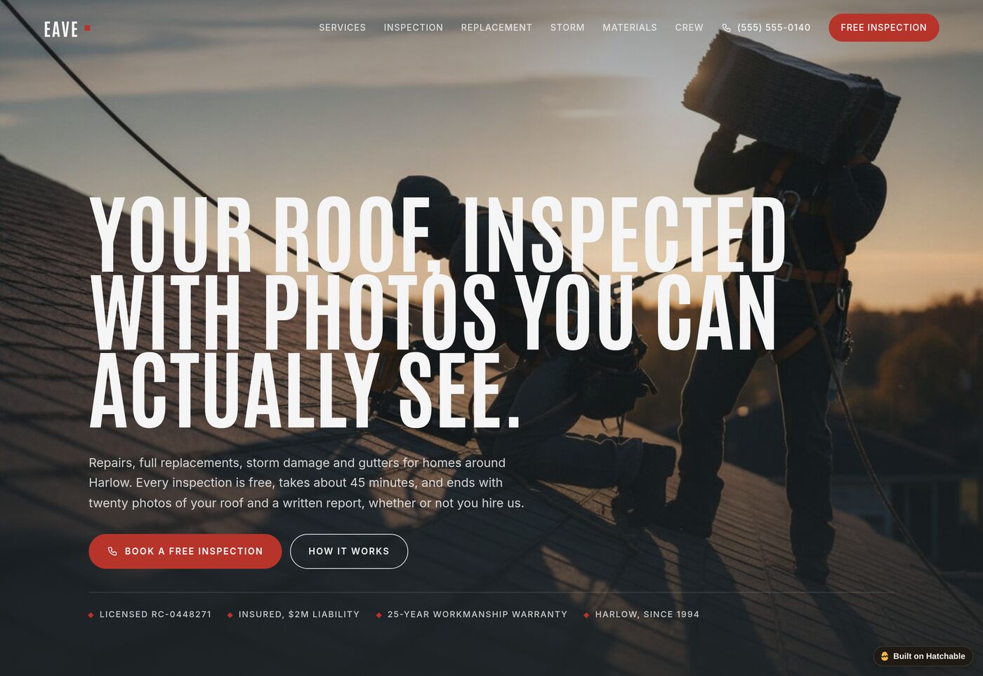 Eave — roofing company website template preview