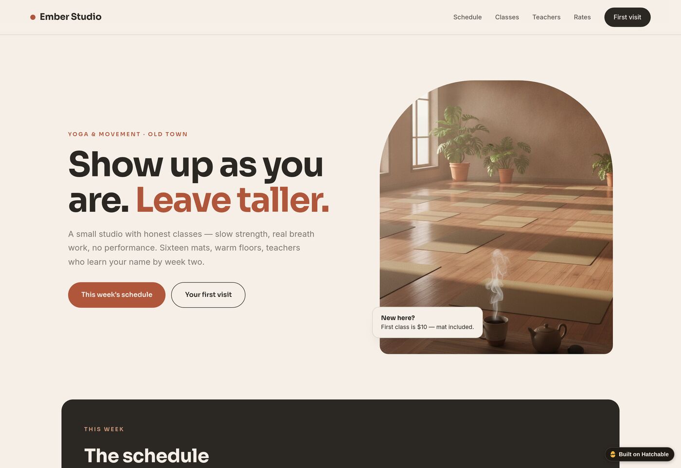 Ember — yoga studio website template preview