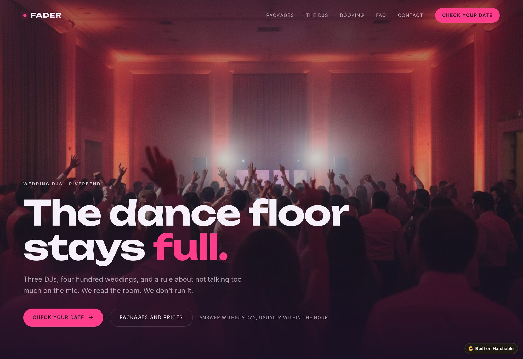 Fader wedding & event DJ website template — full design preview