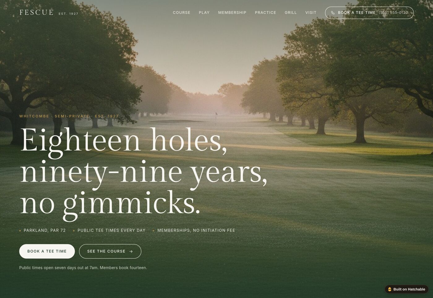 Fescue — golf club website template preview