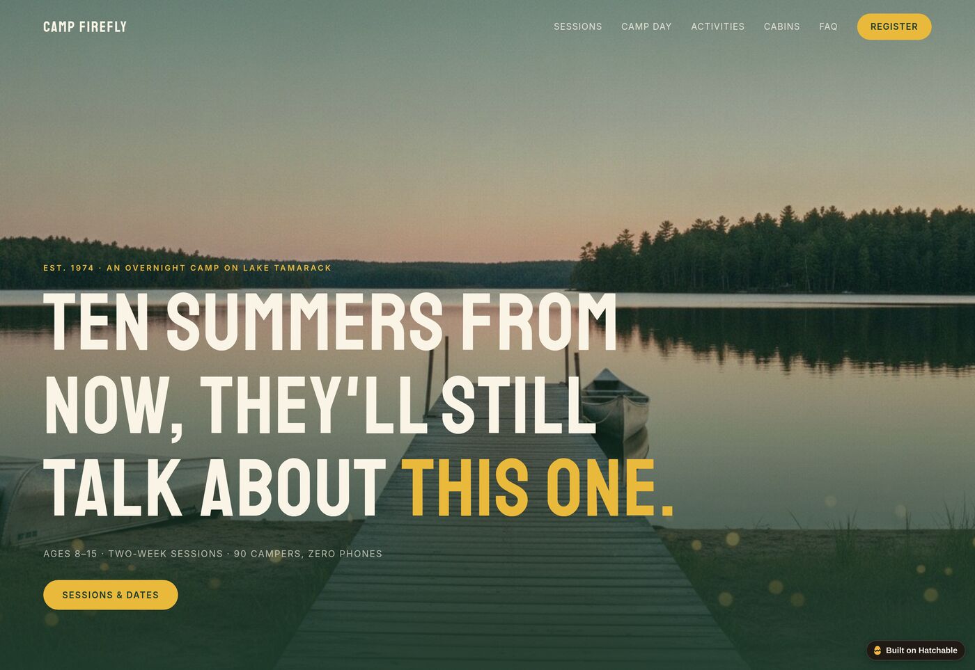 Firefly — summer camp website template preview