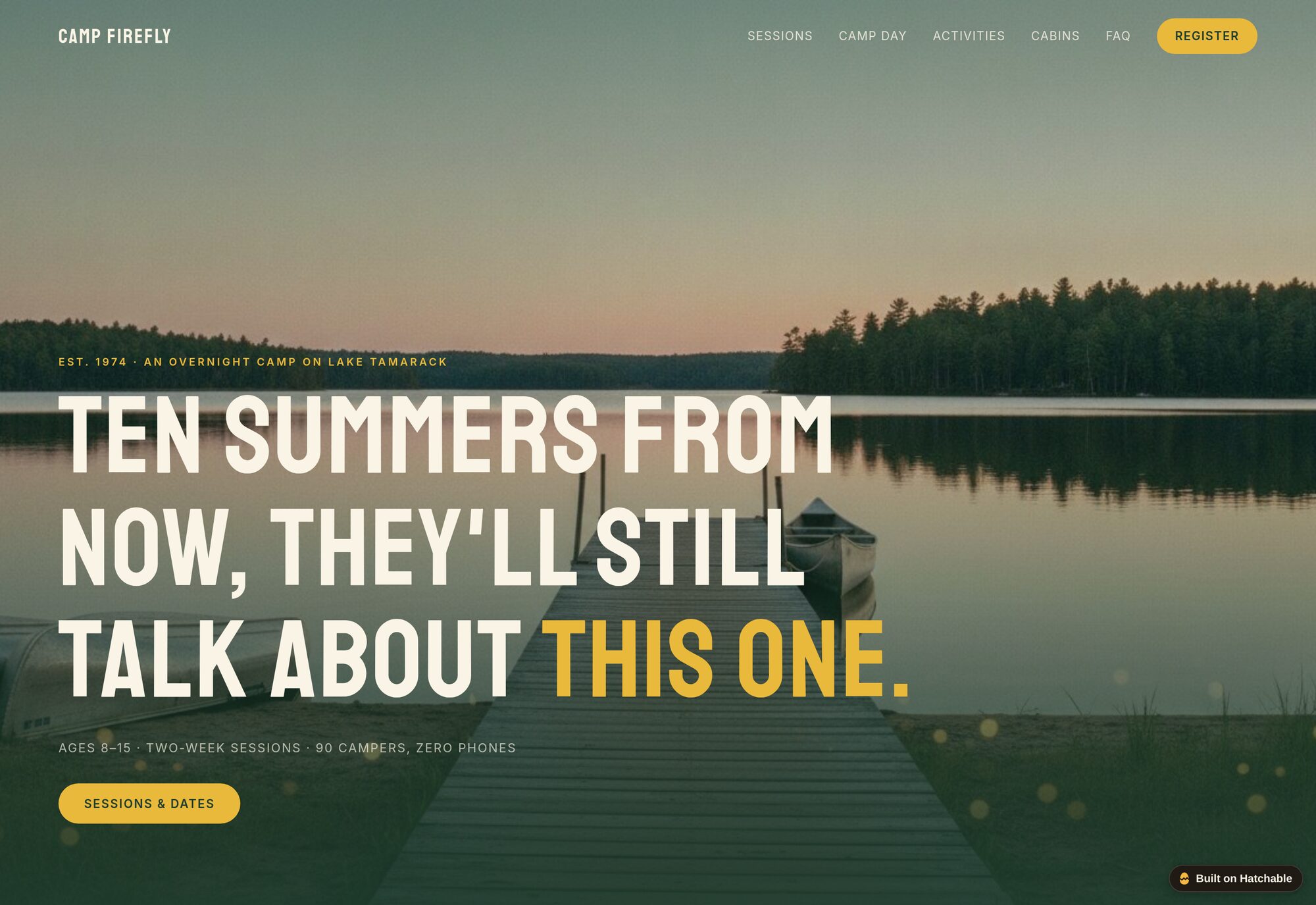 Firefly summer camp website template — full design preview