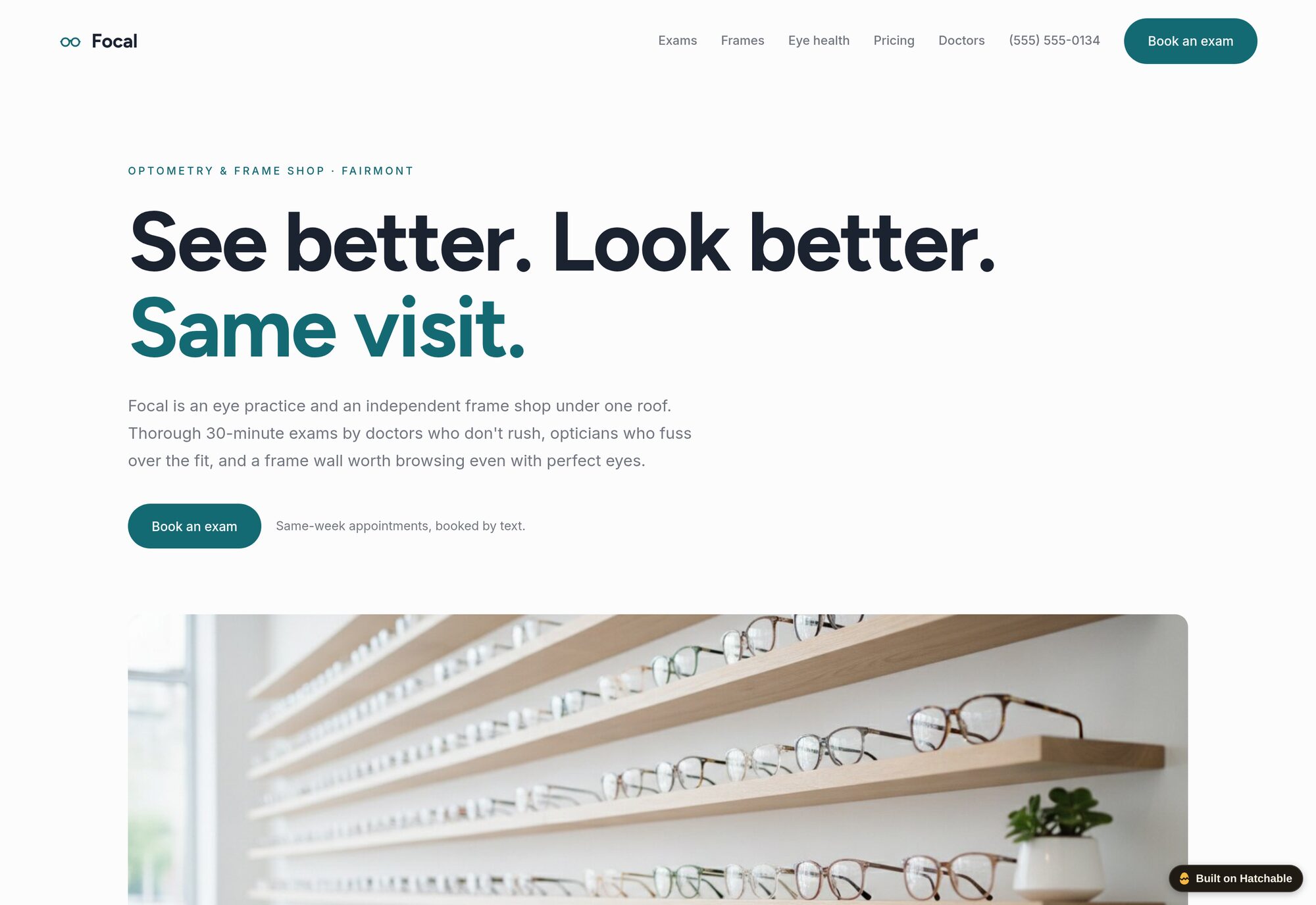 Focal optometrist website template — full design preview