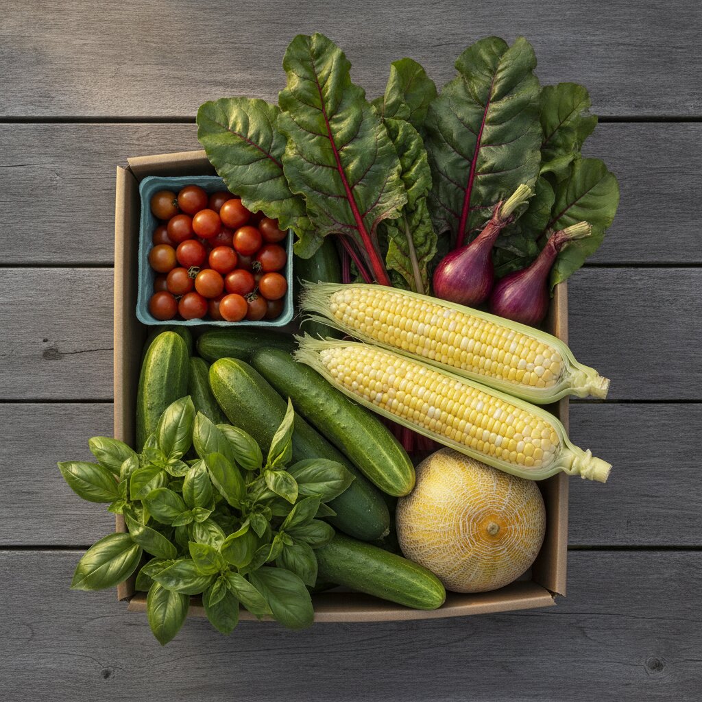 A packed CSA box seen from above