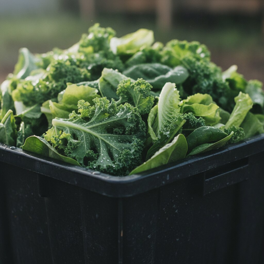 Freshly washed salad greens in a harvest bin