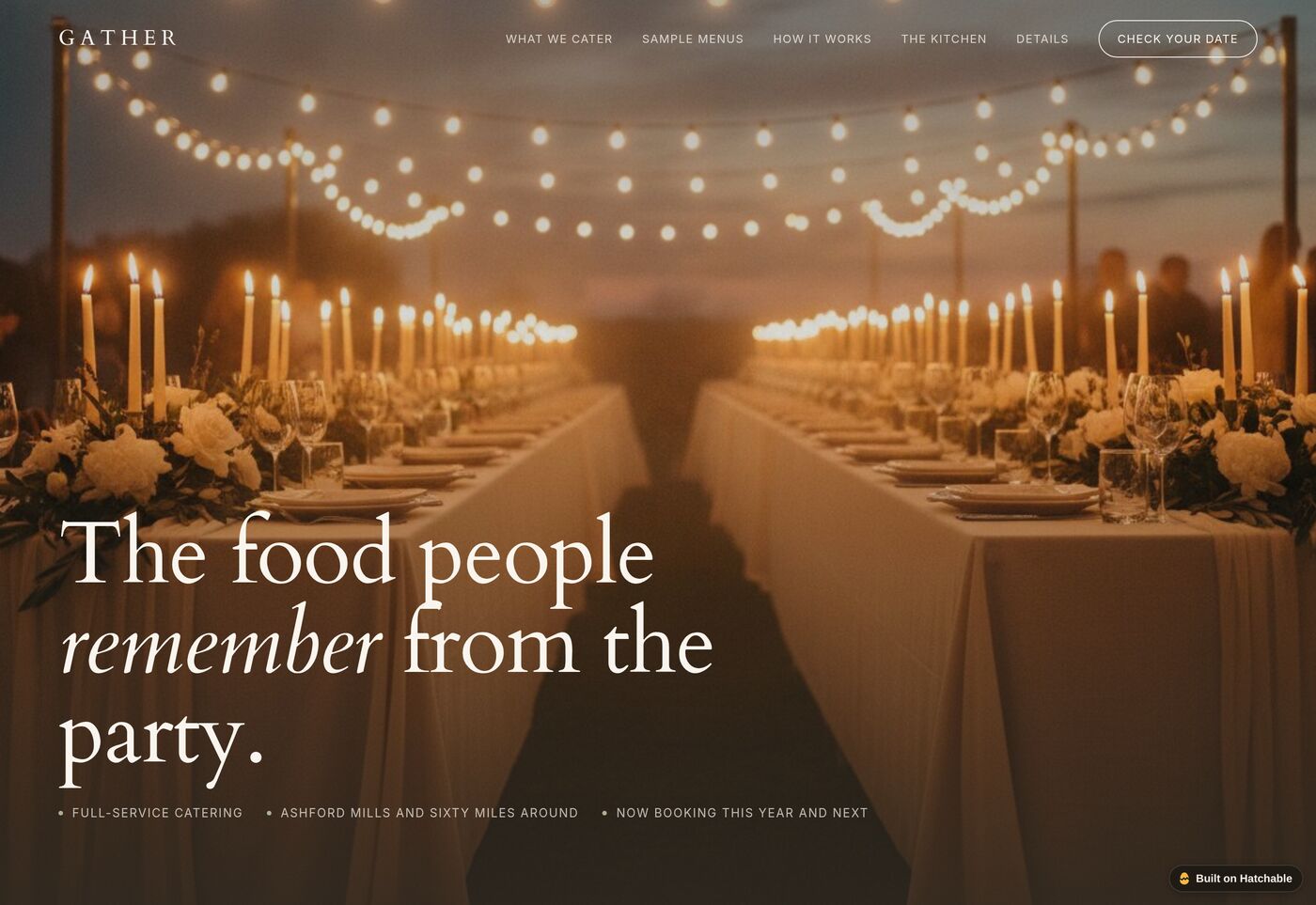 Gather — catering website template preview