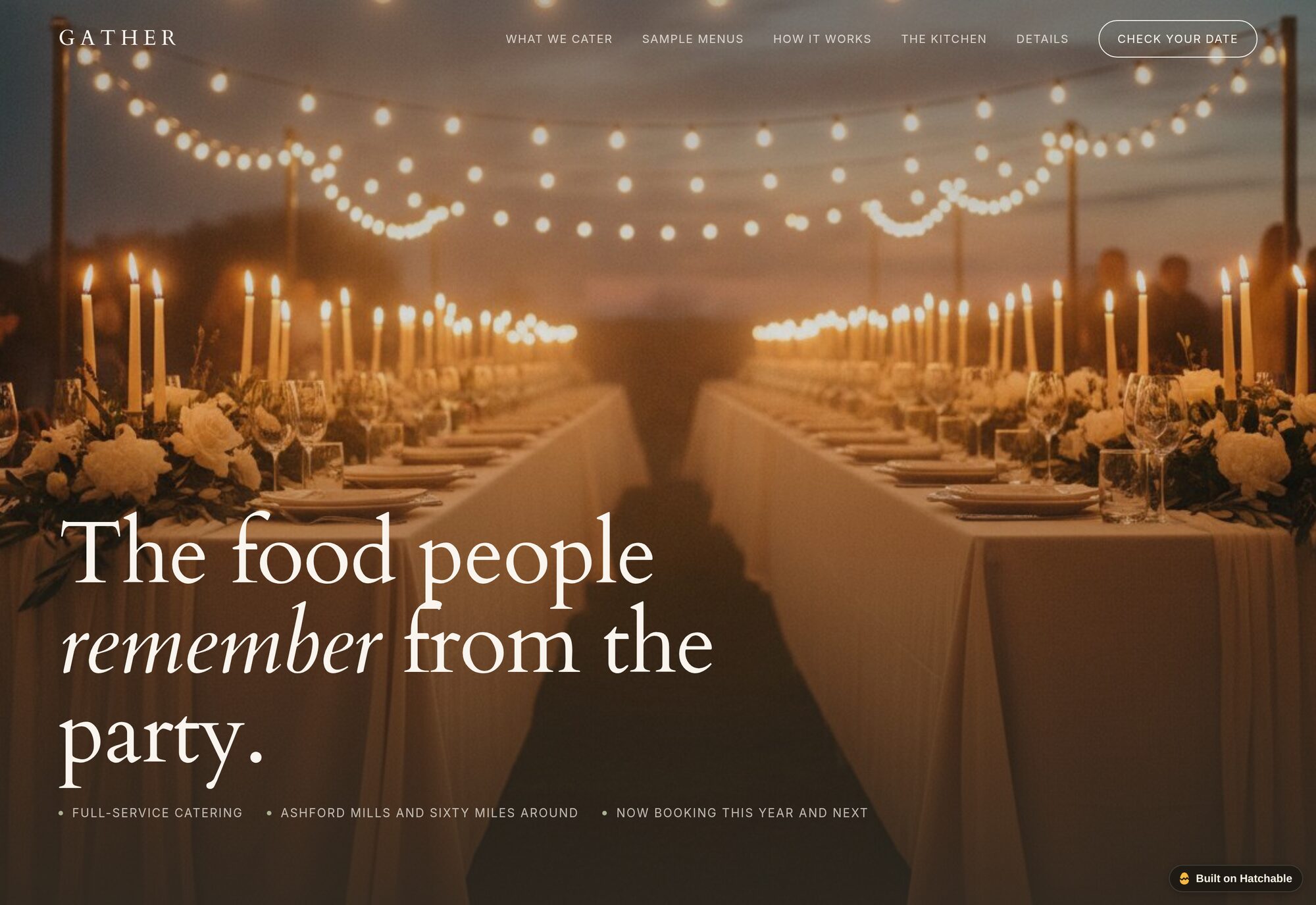 Gather catering website template — full design preview