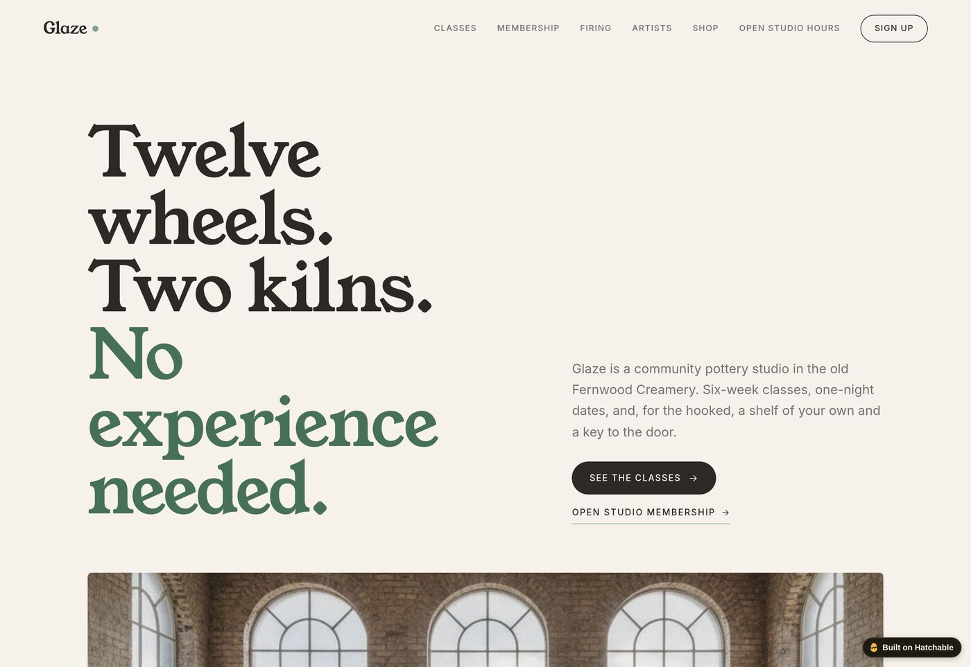 Glaze — pottery studio website template preview
