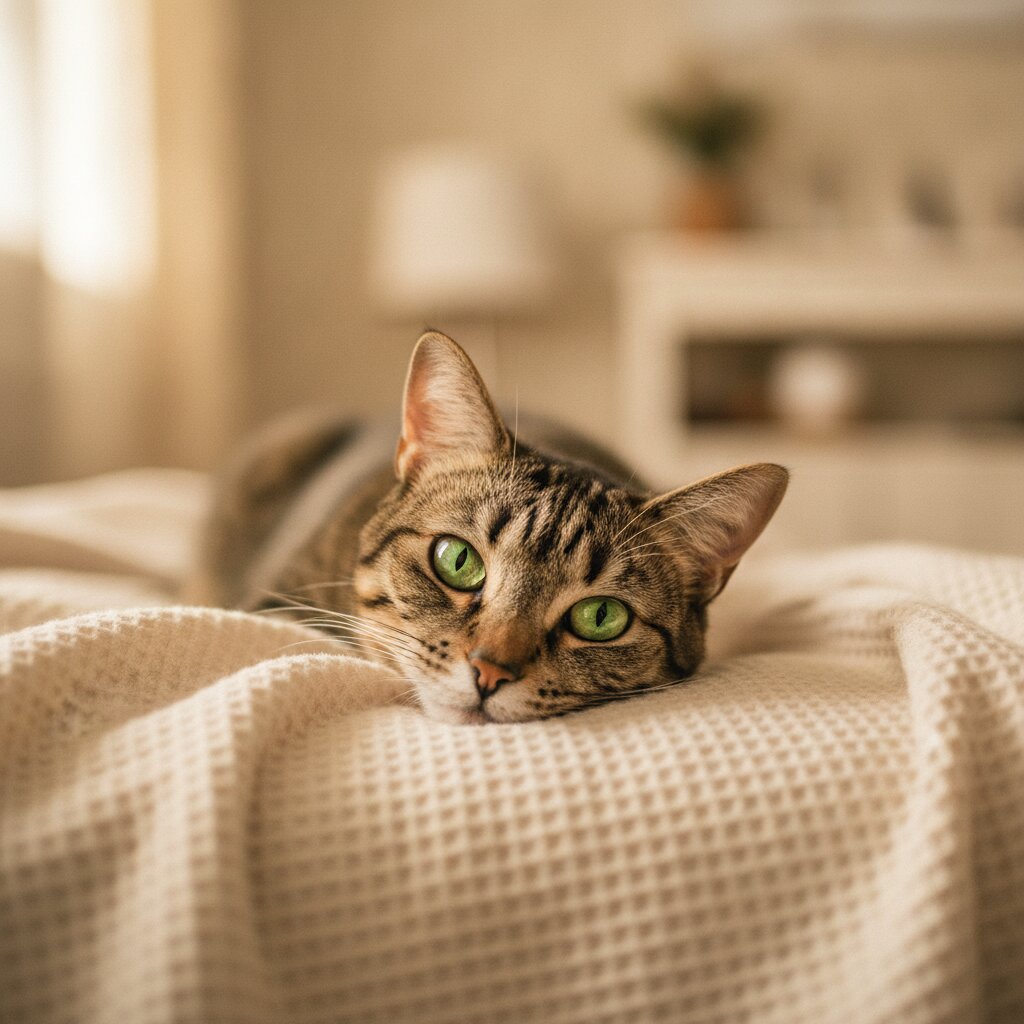 Marmalade, a green-eyed tabby cat