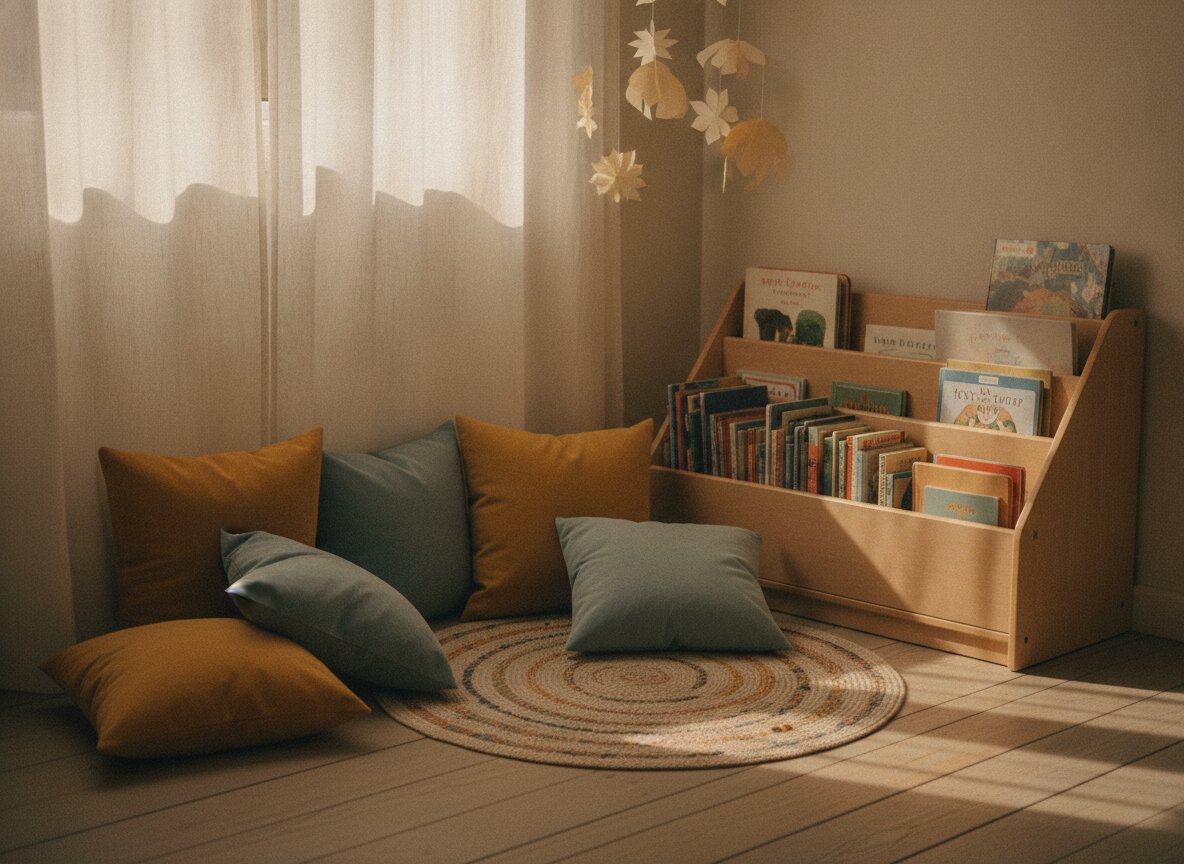 The reading corner: cushions and picture books