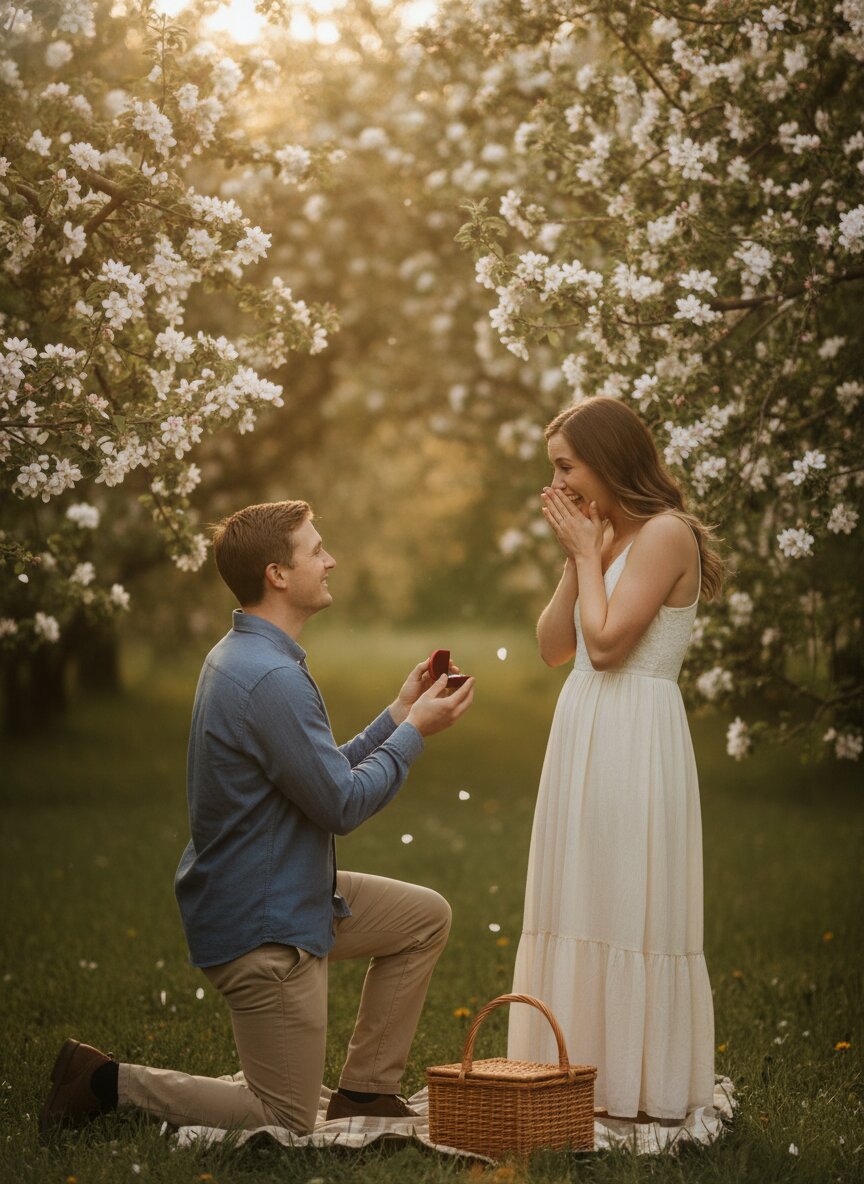 The proposal under the apple trees