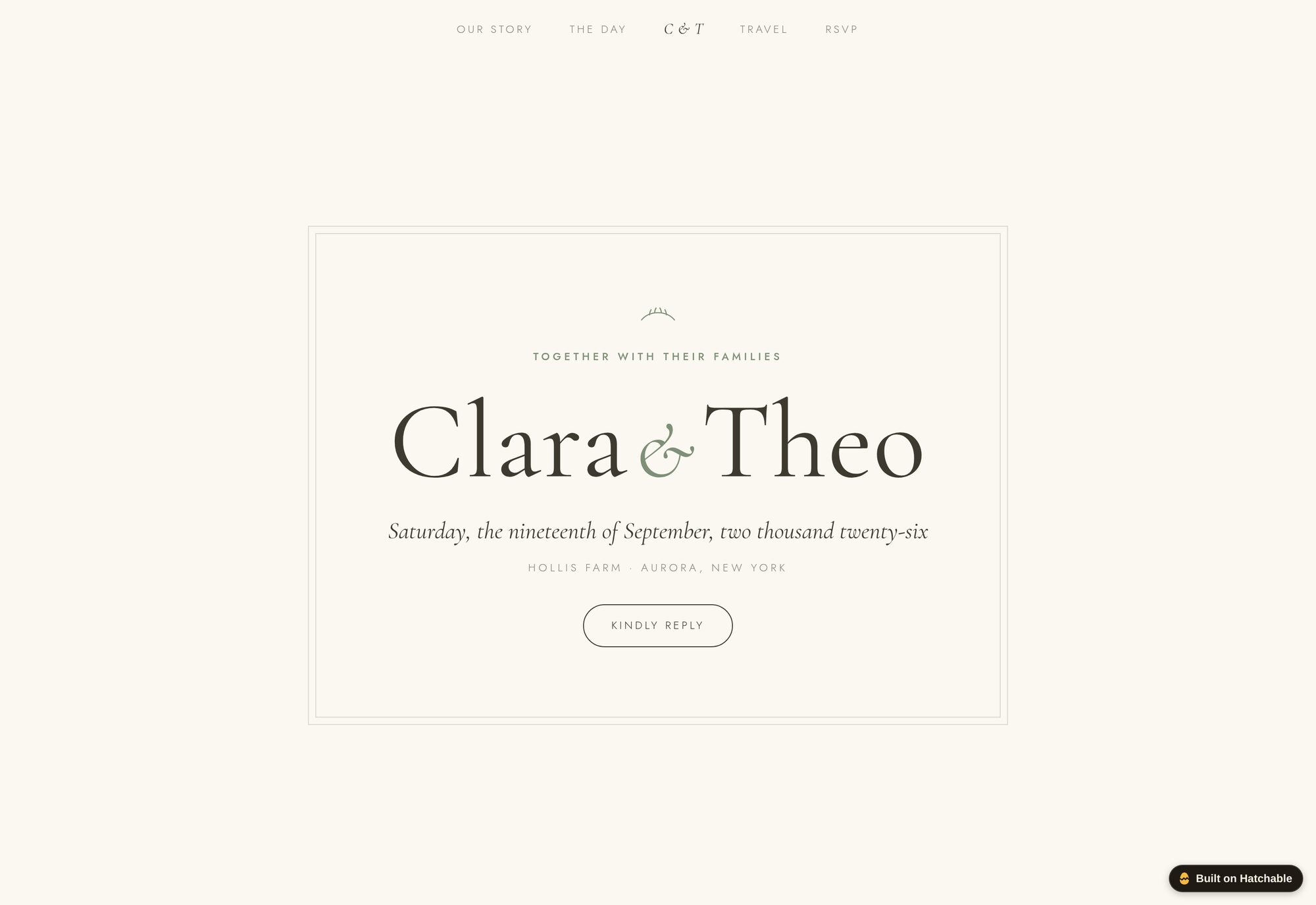 Juniper wedding website template — full design preview