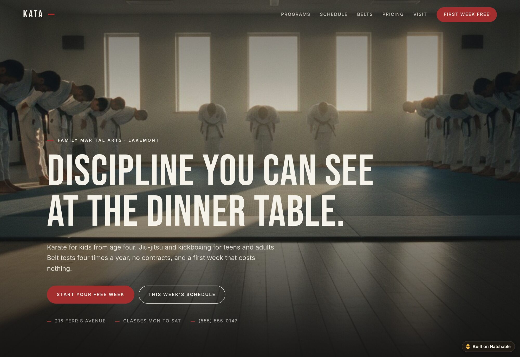 Kata martial arts studio website template — full design preview