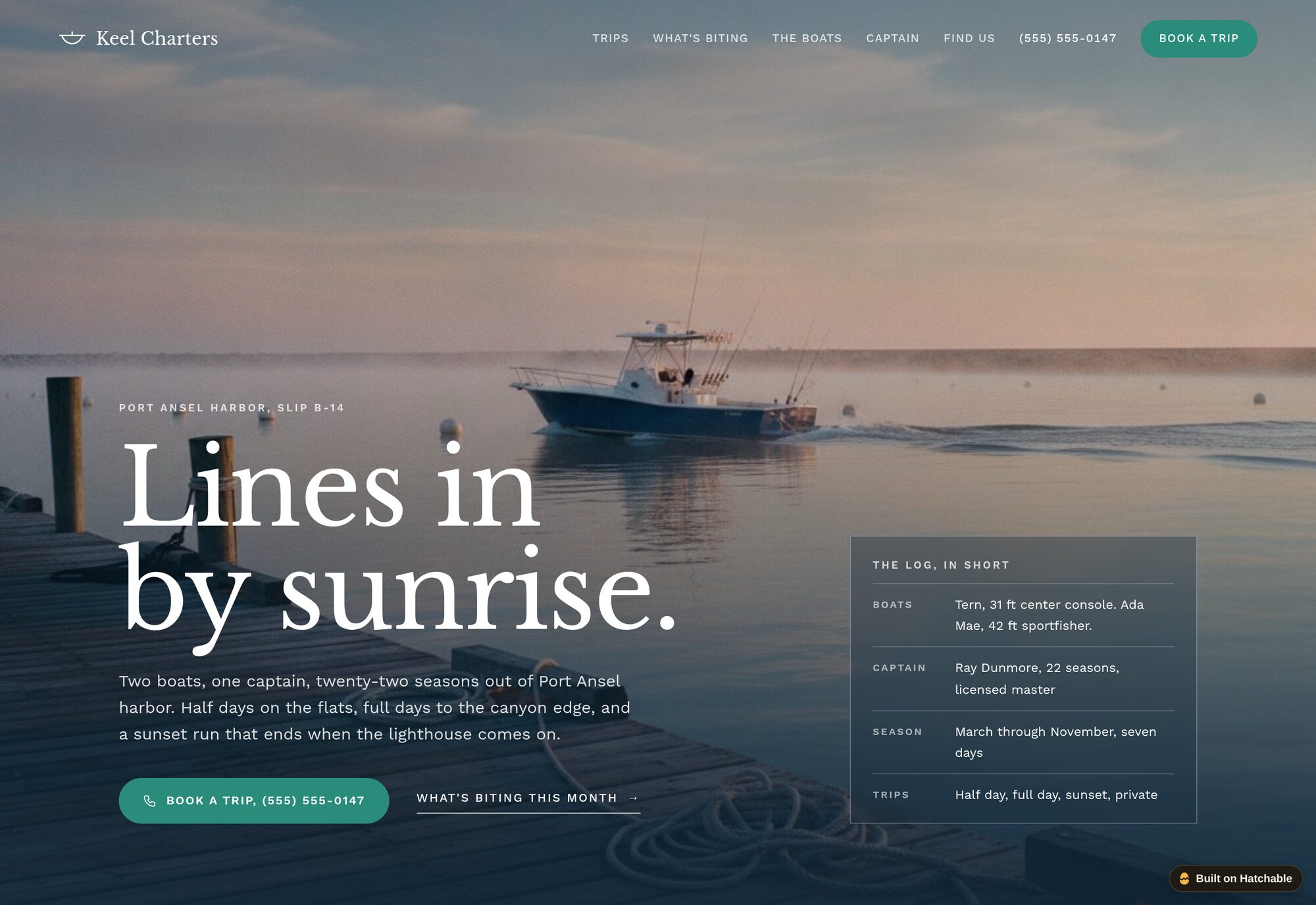 Keel fishing & boat charters website template — full design preview