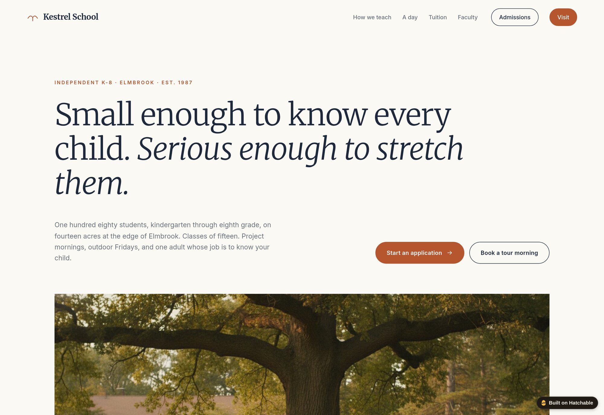 Kestrel School private school website template — full design preview