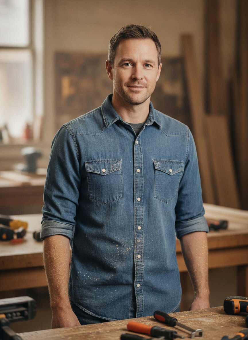 Tom Halloran, science and shop teacher, with rolled sleeves and a kind expression