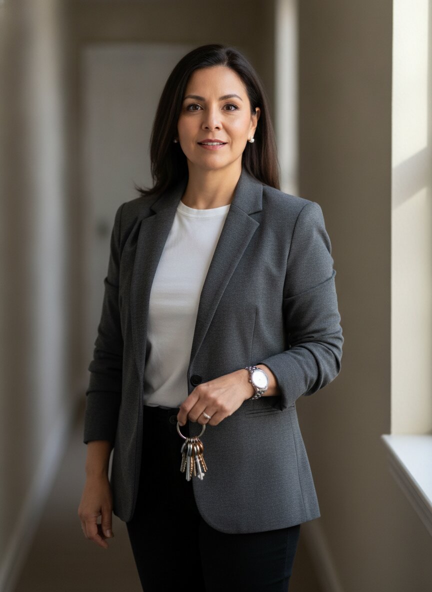 Marisol Reyes, Keystone's principal broker, holding a ring of keys