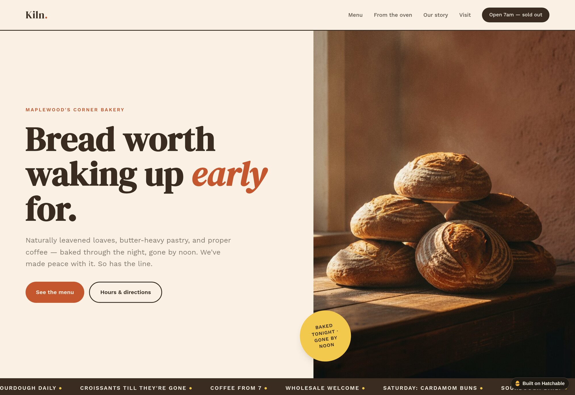 Kiln bakery website template — full design preview