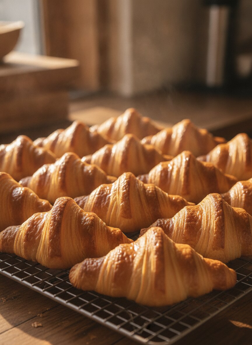 Tray of croissants cooling