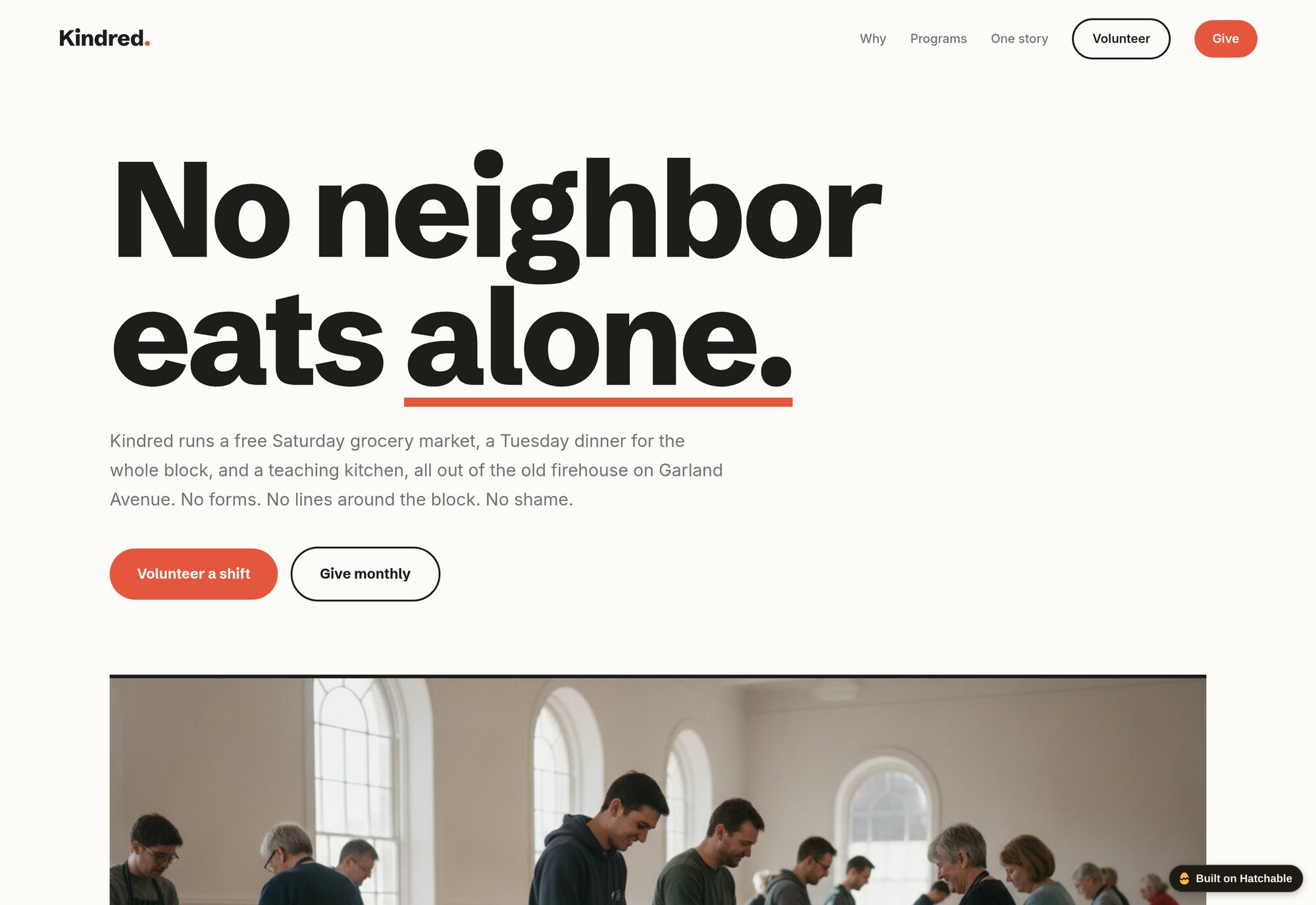 Kindred nonprofit website template — full design preview