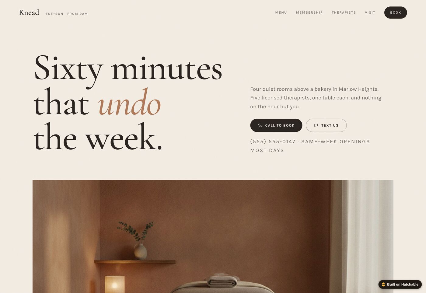 Knead — massage therapy website template preview