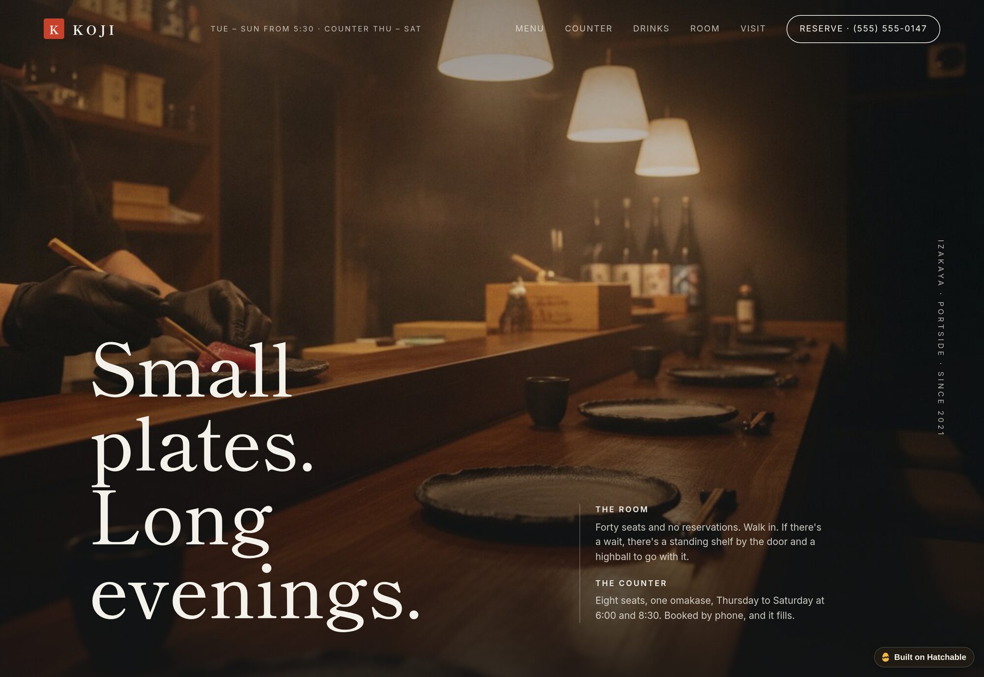 Koji Japanese restaurant website template — full design preview