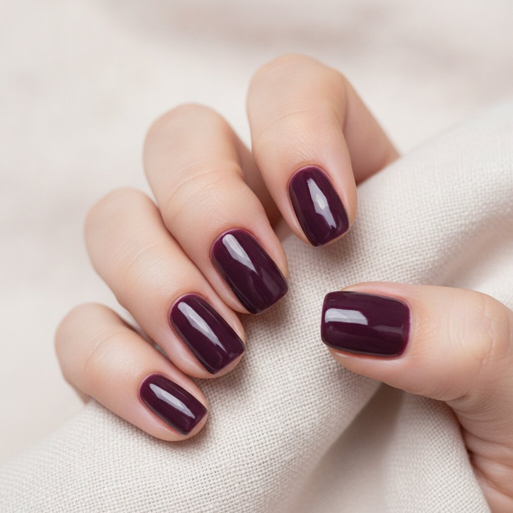Deep plum gel set with a mirror gloss finish