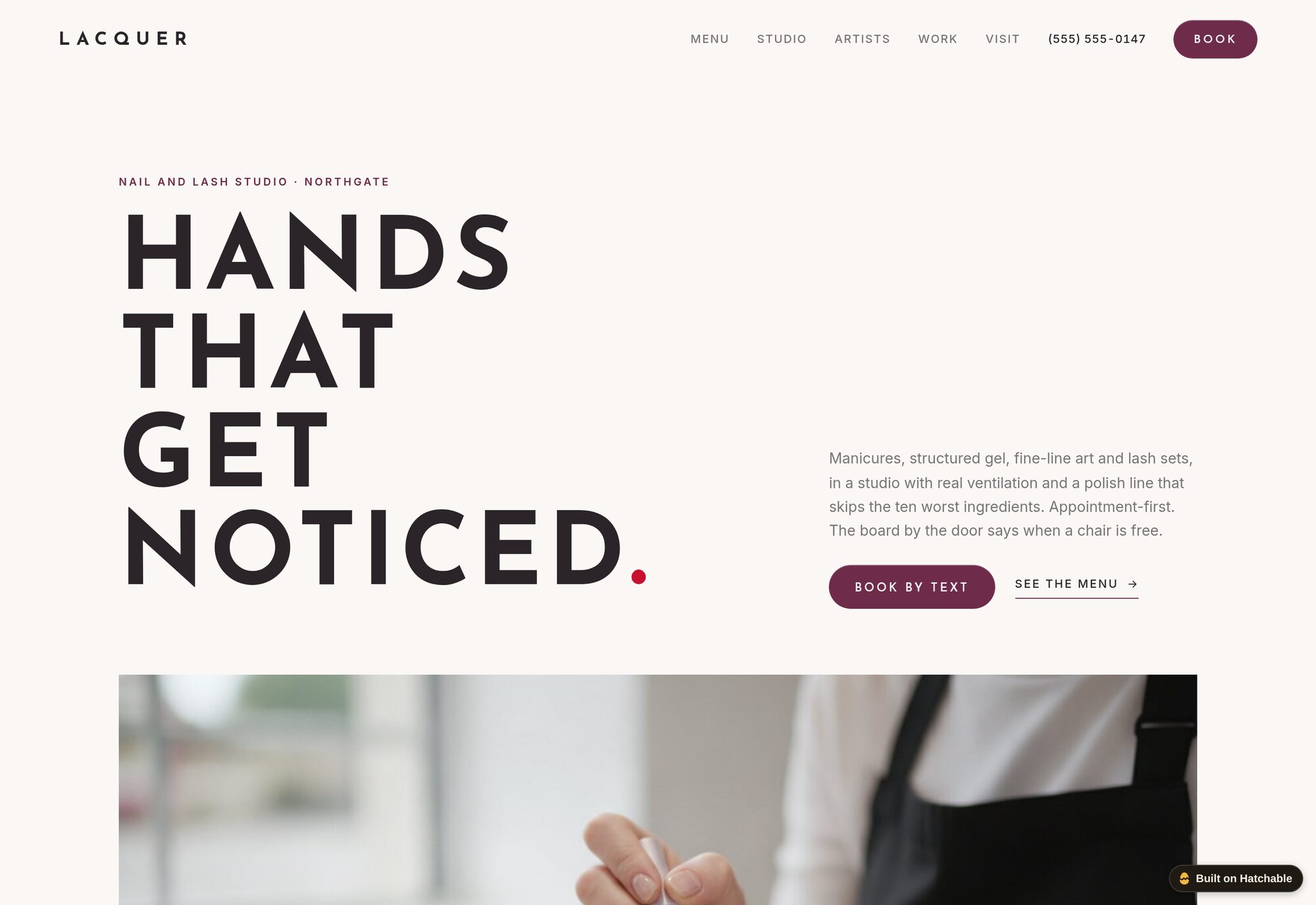 Lacquer nail salon website template — full design preview